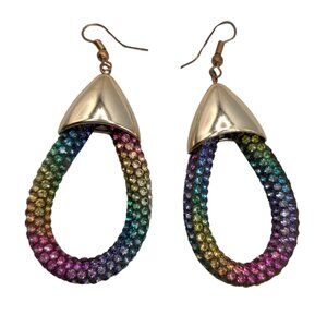 Crystal Women's Teardrop Hoop Multicolored Earrings Lightweight Gold Tone